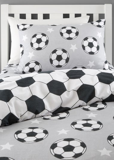 Catherine Lansfield Grey Brushed Cotton Football Stars Reversible Duvet Cover Set