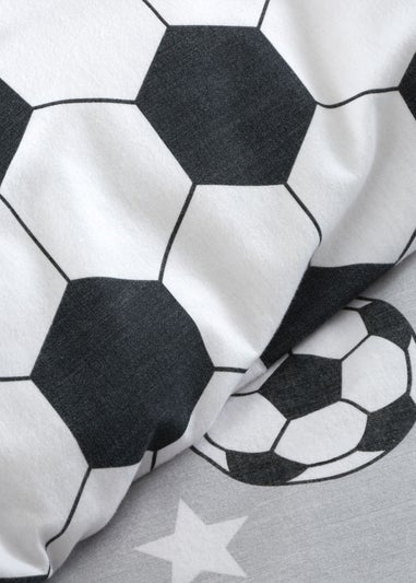 Catherine Lansfield Grey Brushed Cotton Football Stars Reversible Duvet Cover Set