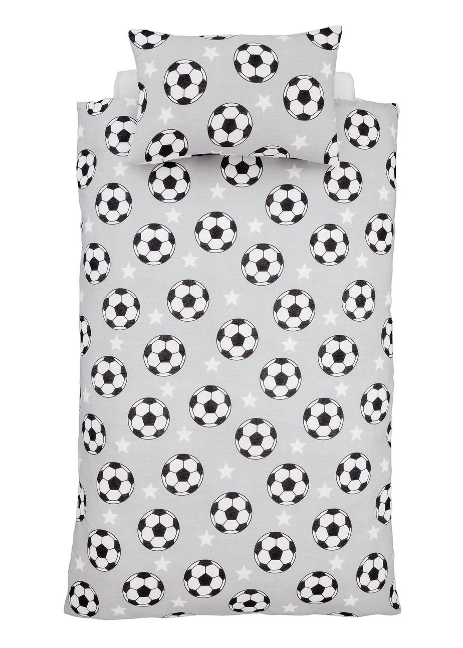 Catherine Lansfield Grey Brushed Cotton Football Stars Reversible Duvet Cover Set