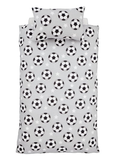 Catherine Lansfield Grey Brushed Cotton Football Stars Reversible Duvet Cover Set