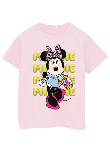 Disney Minnie Mouse Leopard Drink Kids Pink Graphic T-Shirt (3-13 Years)