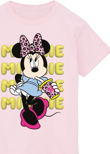 Disney Minnie Mouse Leopard Drink Kids Pink Graphic T-Shirt (3-13 Years)