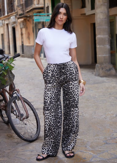 Threadbare Leopard Cotton Jersey Wide Leg Trousers