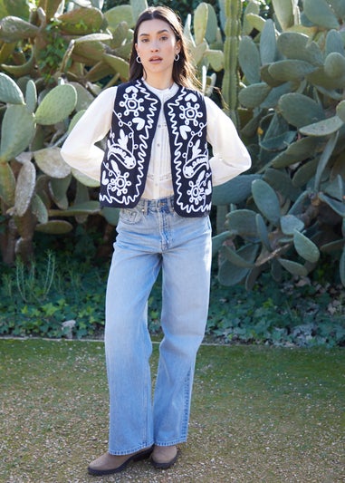 Threadbare Cream Cornelli Embroidered Gilet