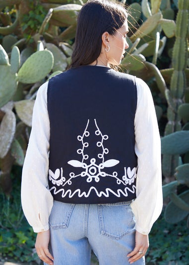 Threadbare Cream Cornelli Embroidered Gilet