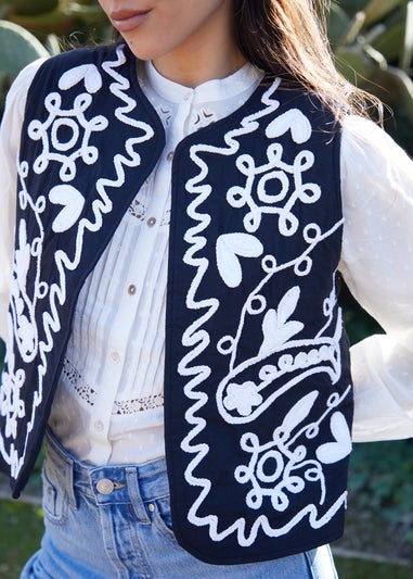 Threadbare Cream Cornelli Embroidered Gilet