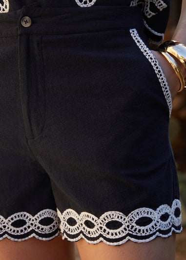 Threadbare Black Cornelli Embroidered Shorts