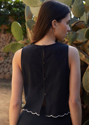 Threadbare Black Cornelli Embroidered Button Back Shell Top