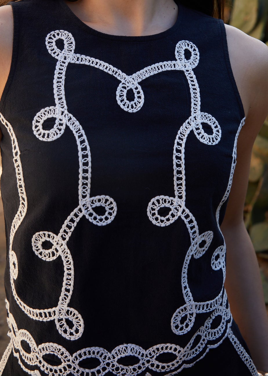 Threadbare Black Cornelli Embroidered Button Back Shell Top