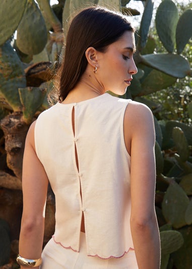 Threadbare Cream Cornelli Embroidered Button Back Shell Top