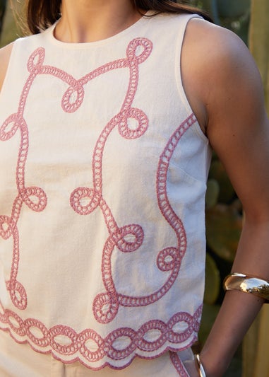 Threadbare Cream Cornelli Embroidered Button Back Shell Top