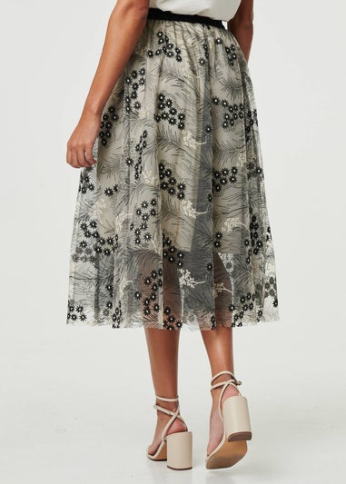 Izabel London Beige Printed A Line Midi Skirt