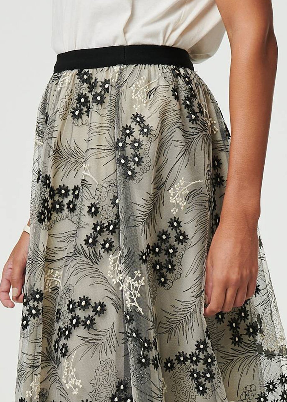 Izabel London Beige Printed A Line Midi Skirt