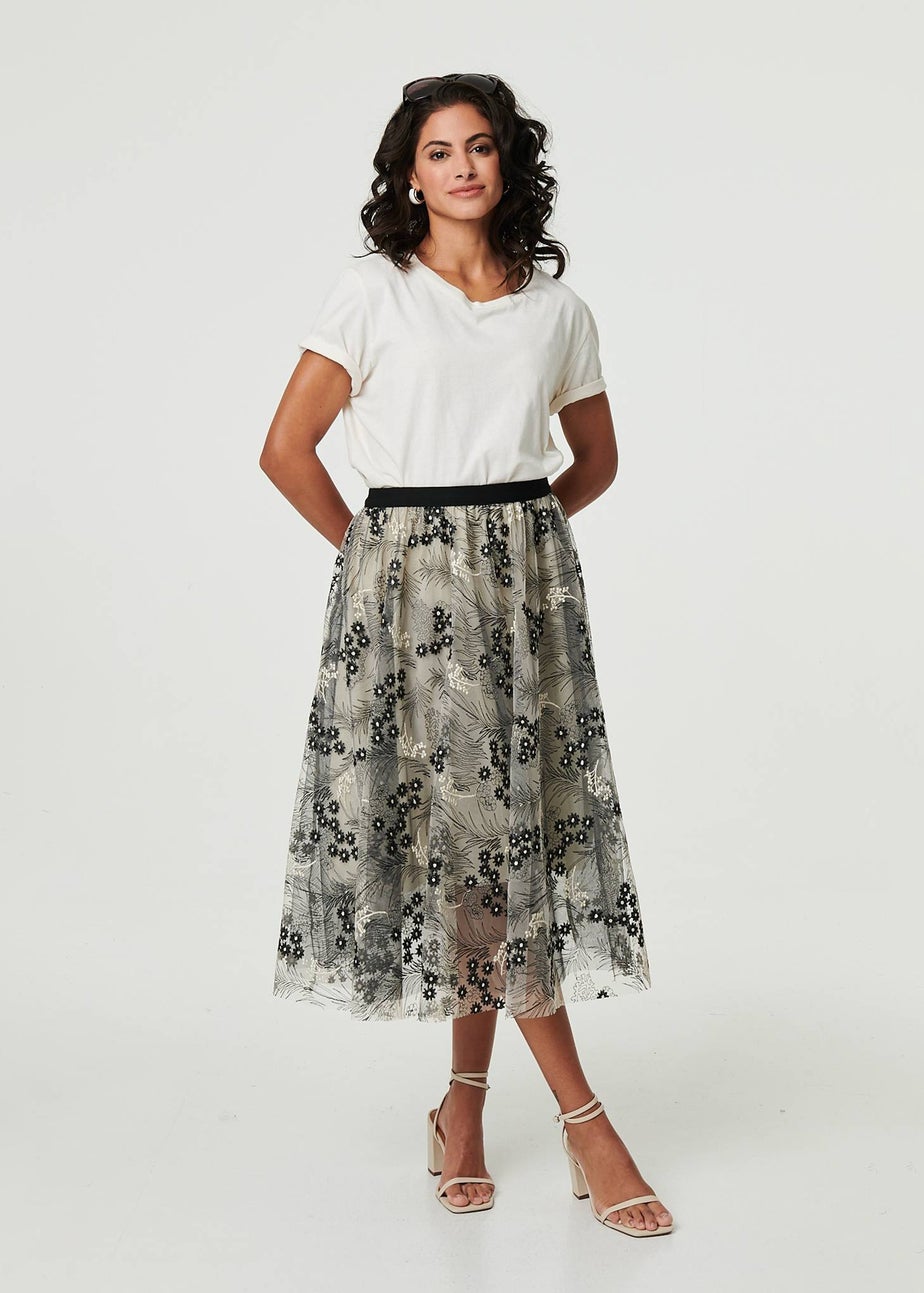 Izabel London Beige Printed A Line Midi Skirt