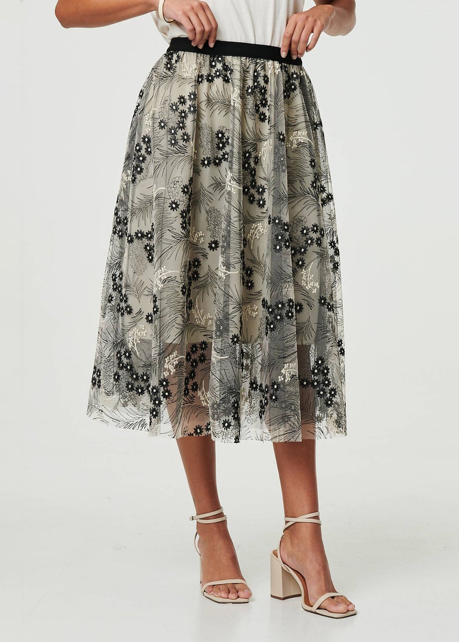 Izabel London Beige Printed A Line Midi Skirt