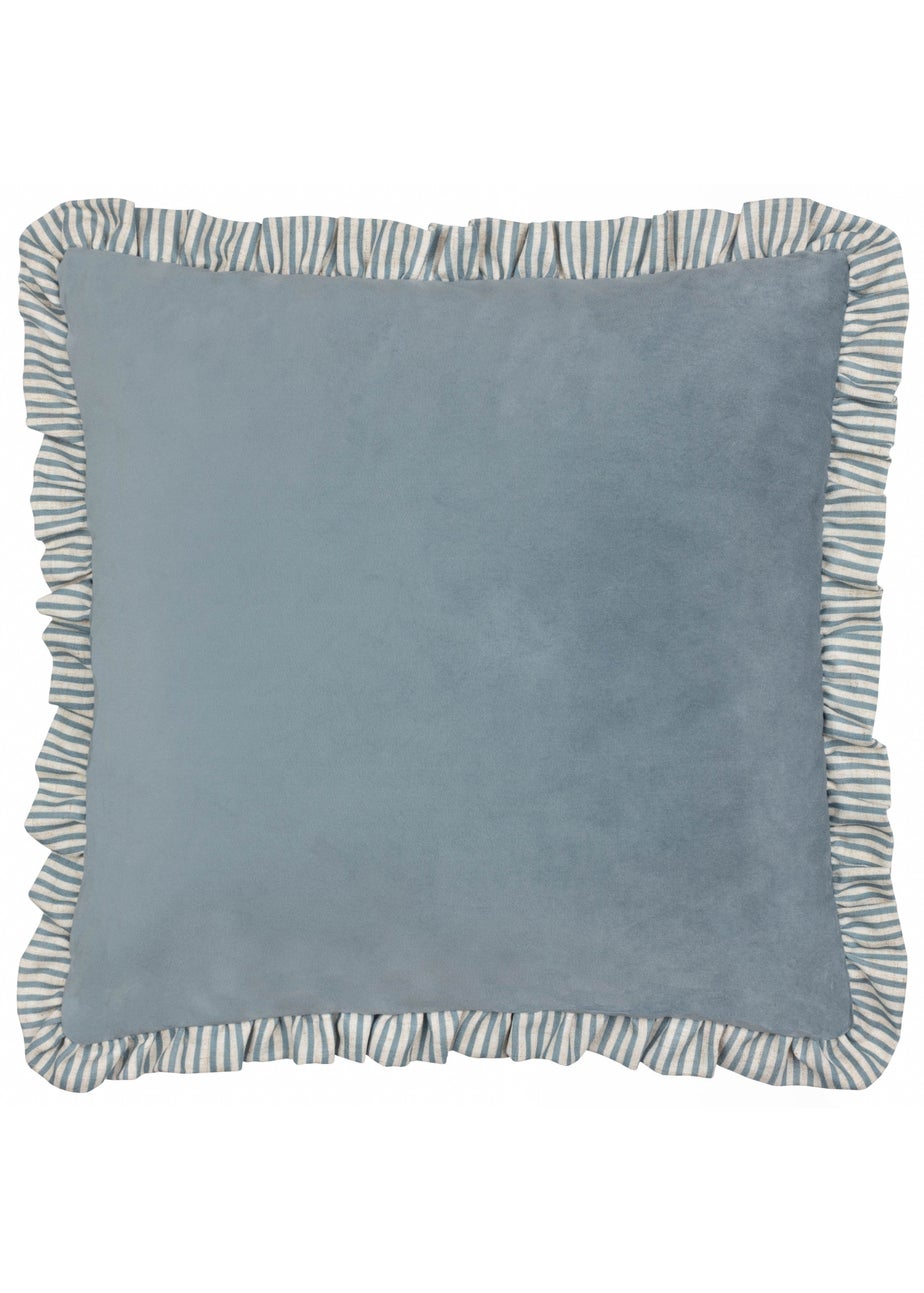 Wylder Solene Ruffle Matte Velvet Blue Cushion (45 x 45 x 8 cm)
