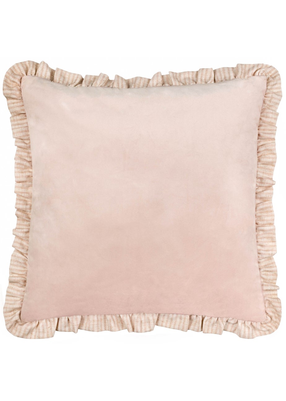 Wylder Solene Ruffle Matte Velvet Pink Cushion (45 x 45 x 8 cm)