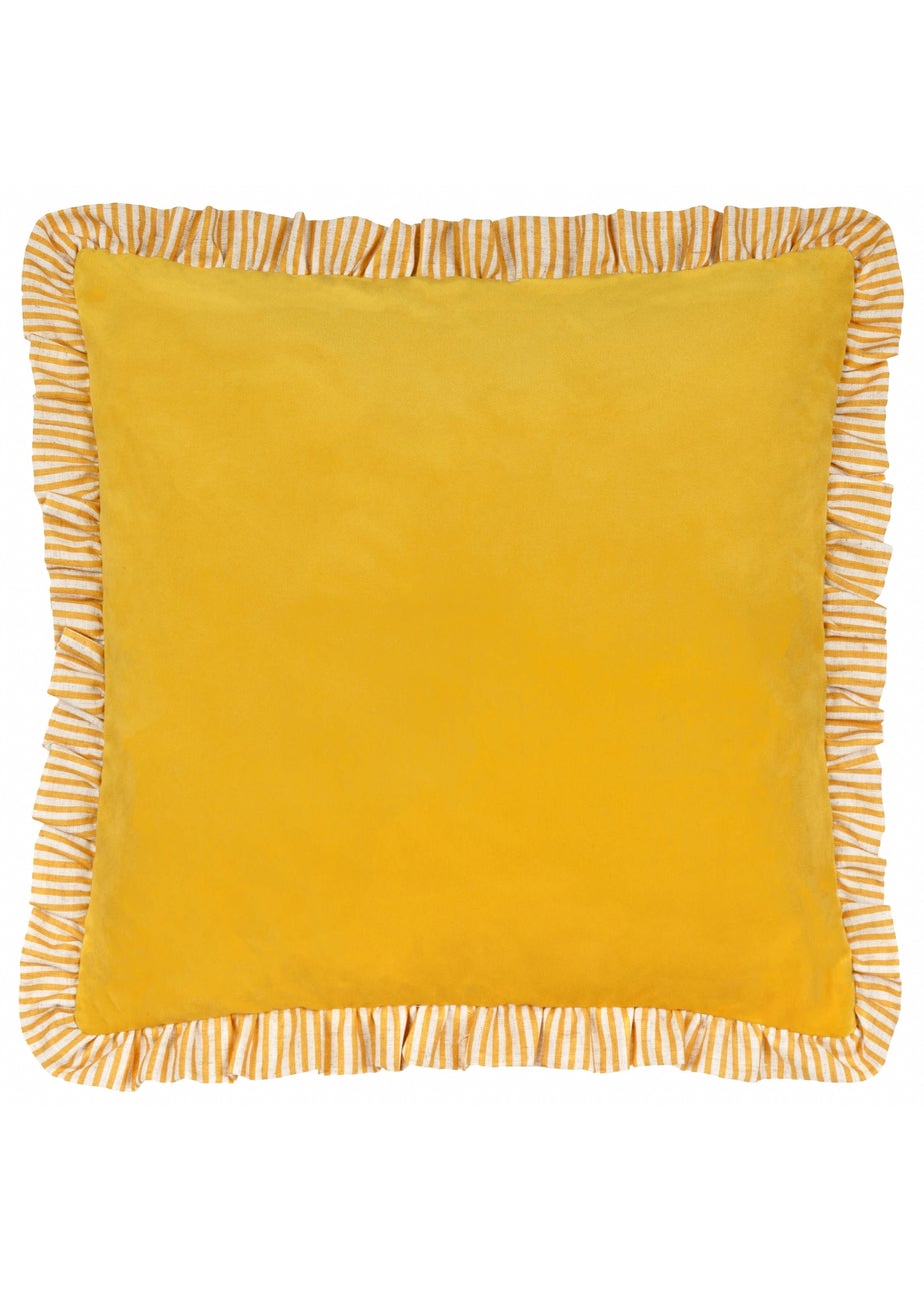 Wylder Solene Ruffle Matte Velvet Yellow Cushion (45 x 45 x 8 cm)