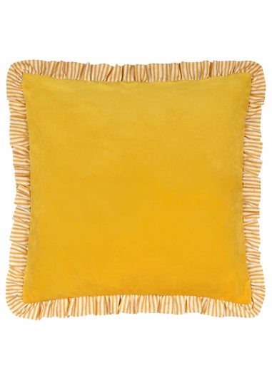 Wylder Solene Ruffle Matte Velvet Yellow Cushion (45 x 45 x 8 cm)
