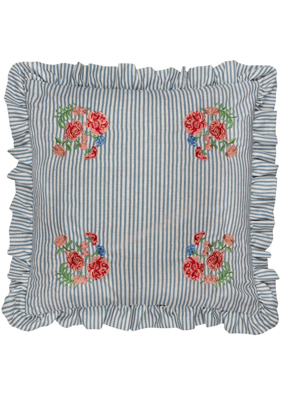 Wylder Martha Ruffle Embroidered Ruffle Blue Cushion (50 x 50 x 8 cm)