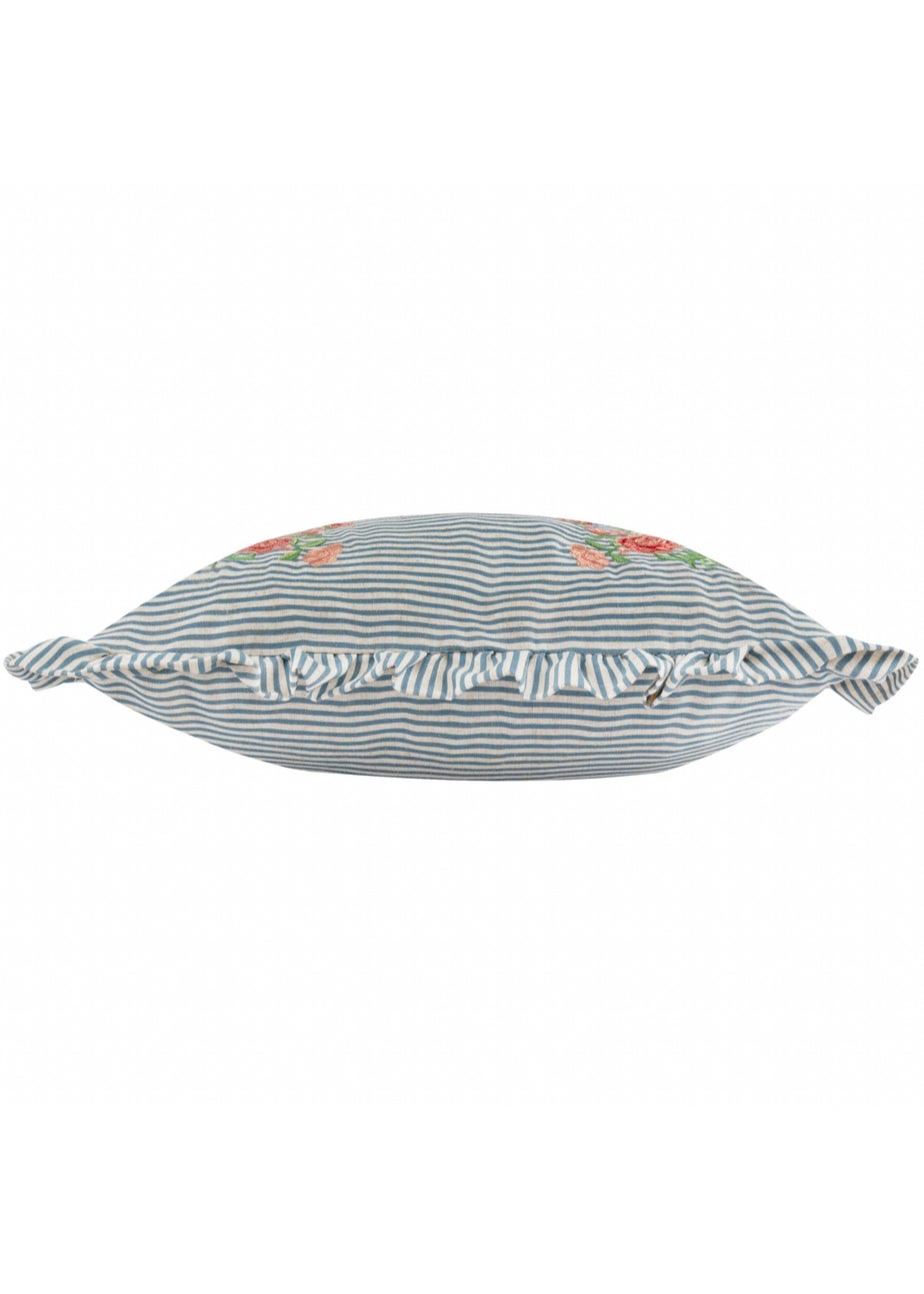 Wylder Martha Ruffle Embroidered Ruffle Blue Cushion  (50 x 50 x 8 cm)