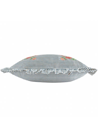 Wylder Martha Ruffle Embroidered Ruffle Blue Cushion  (50 x 50 x 8 cm)