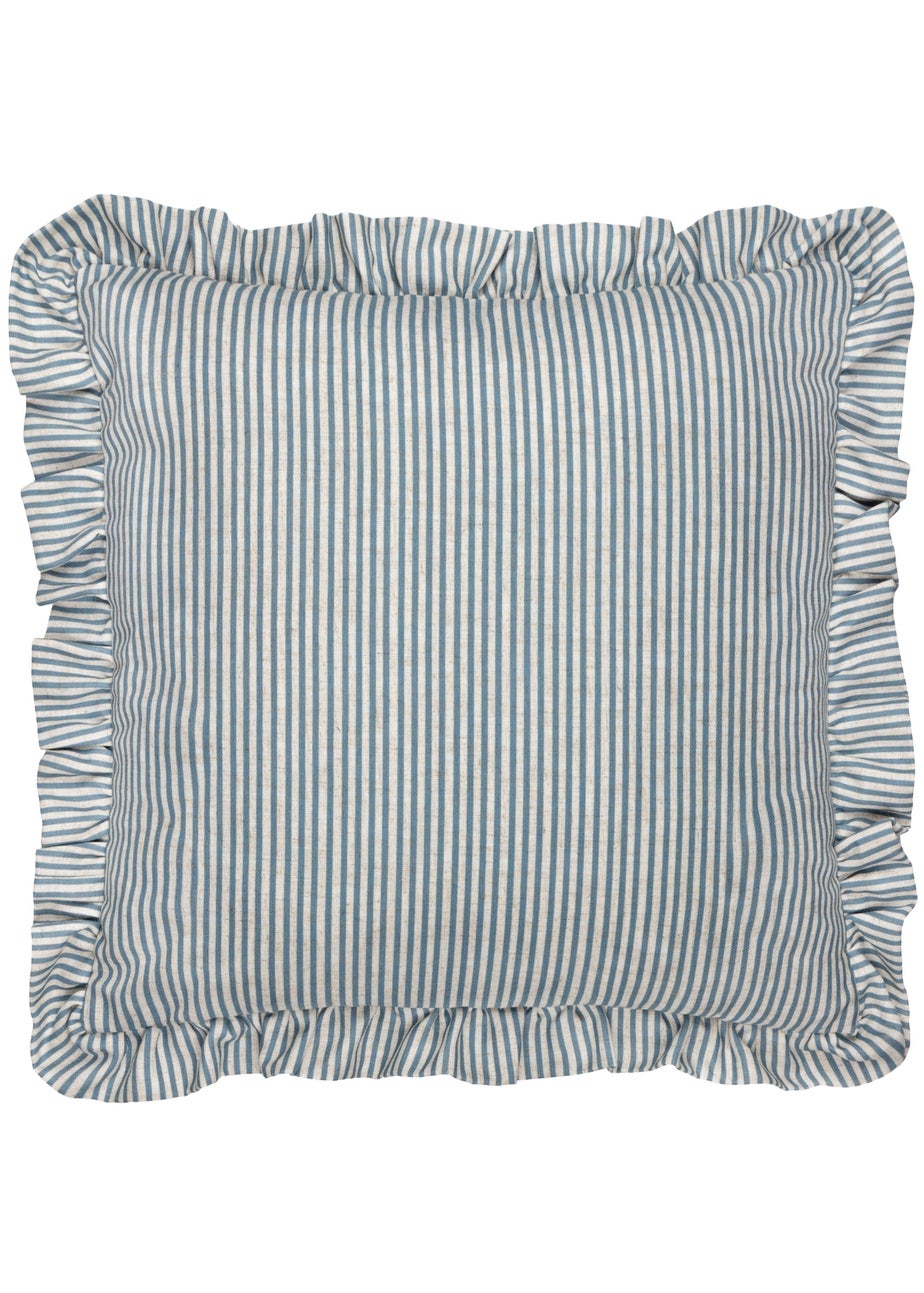 Wylder Martha Ruffle Embroidered Ruffle Blue Cushion  (50 x 50 x 8 cm)