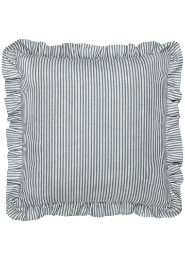 Wylder Martha Ruffle Embroidered Ruffle Blue Cushion  (50 x 50 x 8 cm)