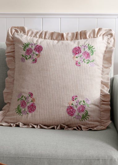 Wylder Martha Ruffle Embroidered Ruffle Pink Cushion (50 x 50 x 8 cm)