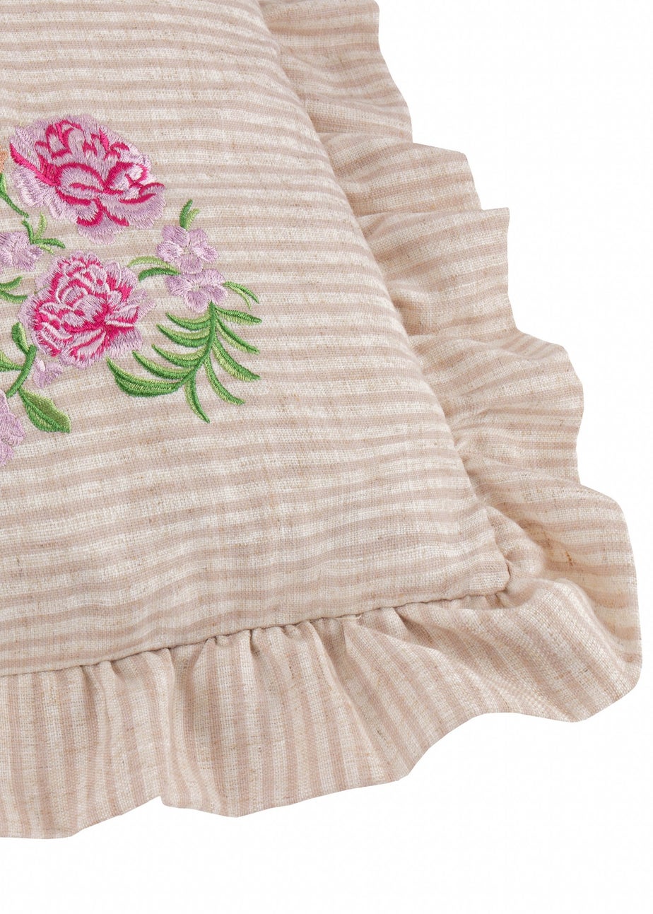 Wylder Martha Ruffle Embroidered Ruffle Pink Cushion (50 x 50 x 8 cm)