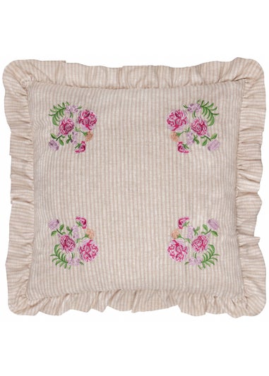 Wylder Martha Ruffle Embroidered Ruffle Pink Cushion (50 x 50 x 8 cm)