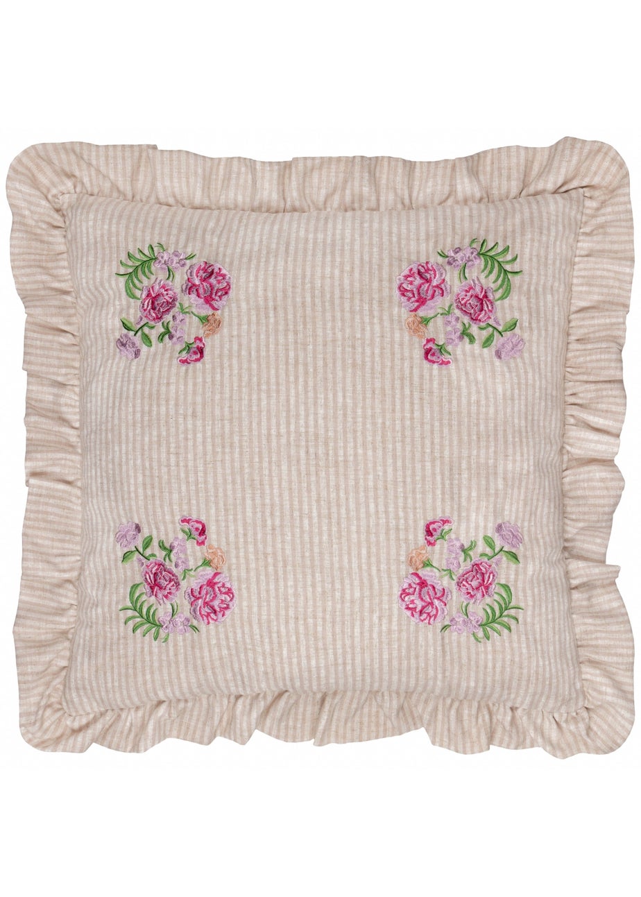 Wylder Martha Ruffle Embroidered Ruffle Pink Cushion (50 x 50 x 8 cm)