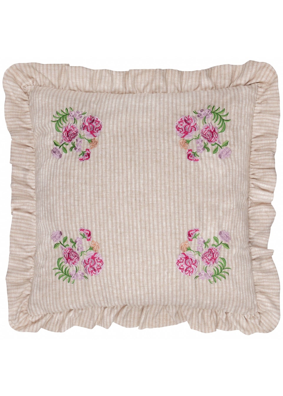 Wylder Martha Ruffle Embroidered Ruffle Pink Cushion (50 x 50 x 8 cm)