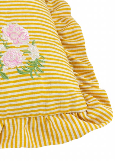Wylder Martha Ruffle Embroidered Ruffle Yellow Cushion (50 x 50 x 8 cm)