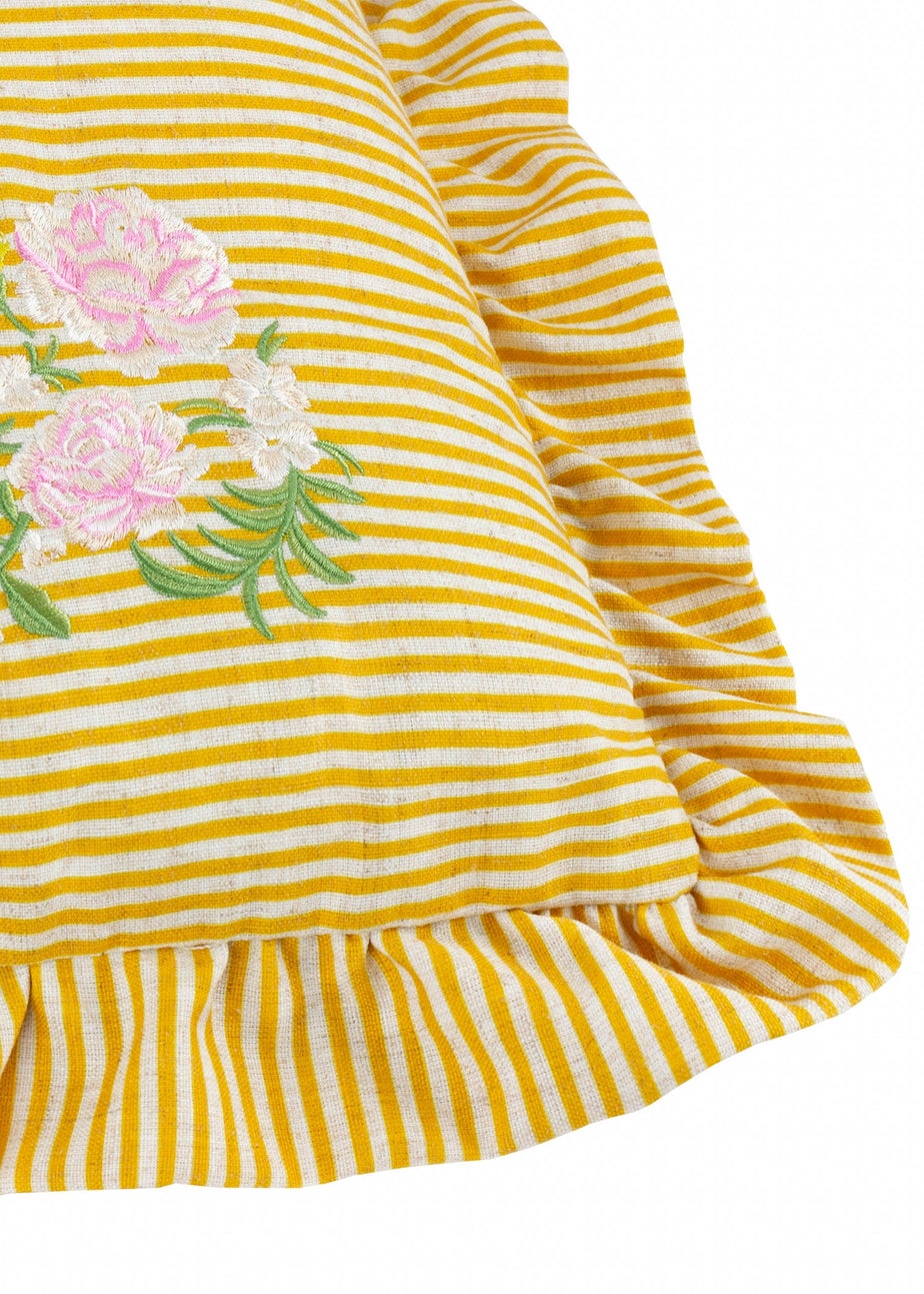 Wylder Martha Ruffle Embroidered Ruffle Yellow Cushion (50 x 50 x 8 cm)