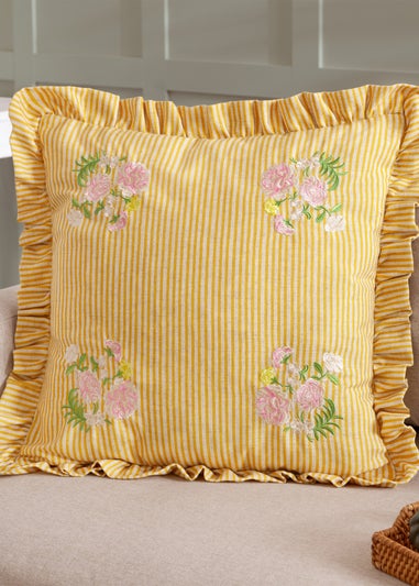 Wylder Martha Ruffle Embroidered Ruffle Yellow Cushion (50 x 50 x 8 cm)