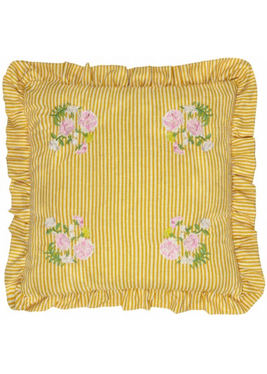 Wylder Martha Ruffle Embroidered Ruffle Yellow Cushion (50 x 50 x 8 cm)