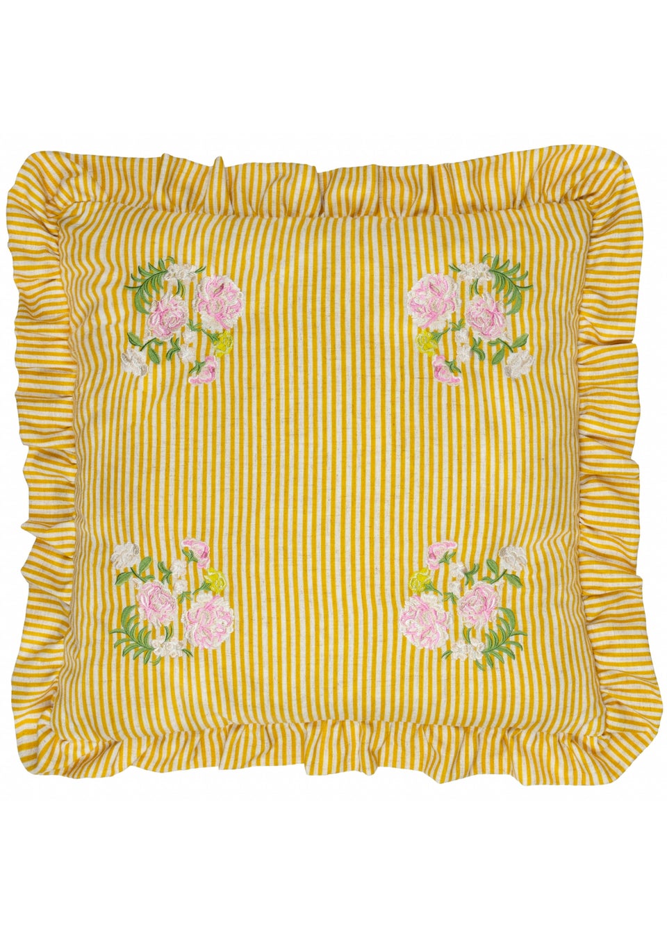 Wylder Martha Ruffle Embroidered Ruffle Yellow Cushion (50 x 50 x 8 cm)