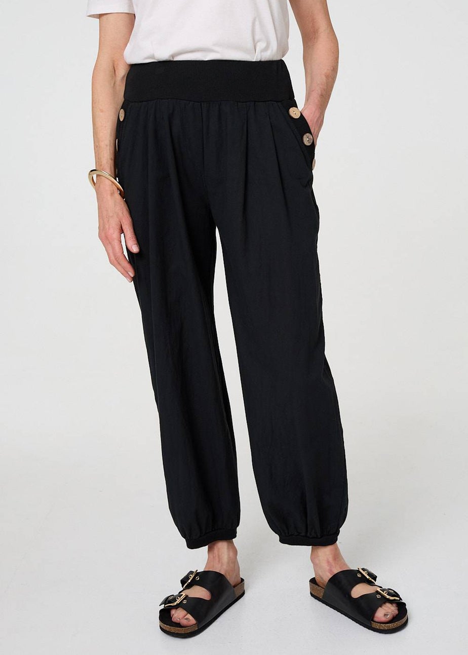 Izabel London Black Elasticated High Waist Loose Trousers