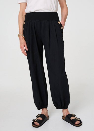 Izabel London Black Elasticated High Waist Loose Trousers