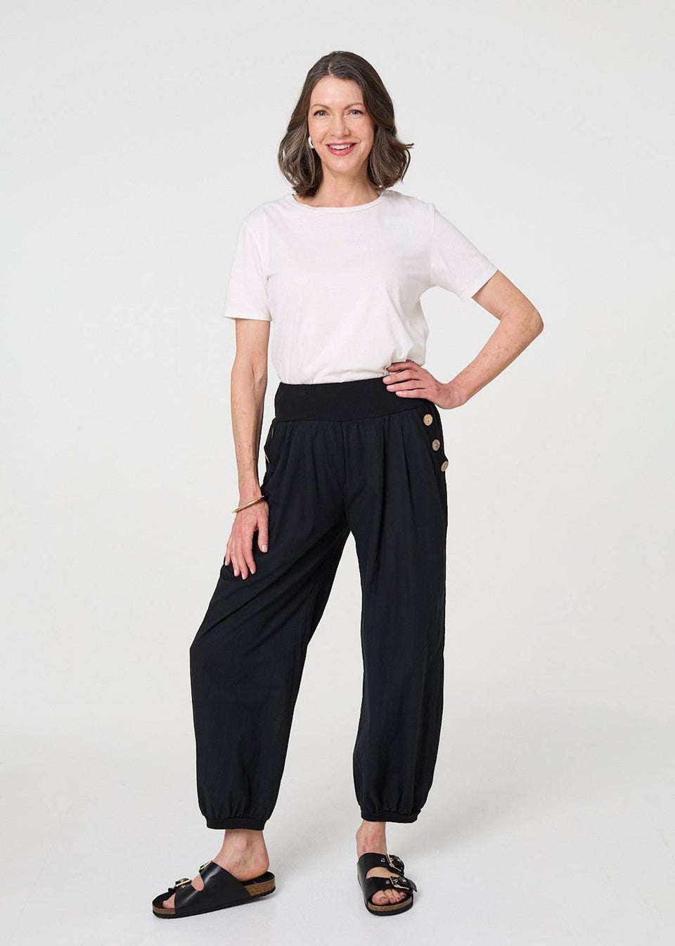 Izabel London Black Elasticated High Waist Loose Trousers