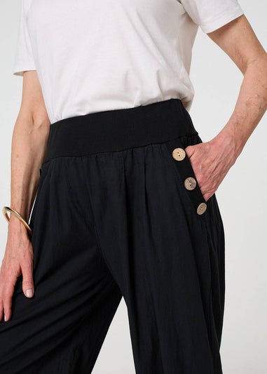 Izabel London Black Elasticated High Waist Loose Trousers