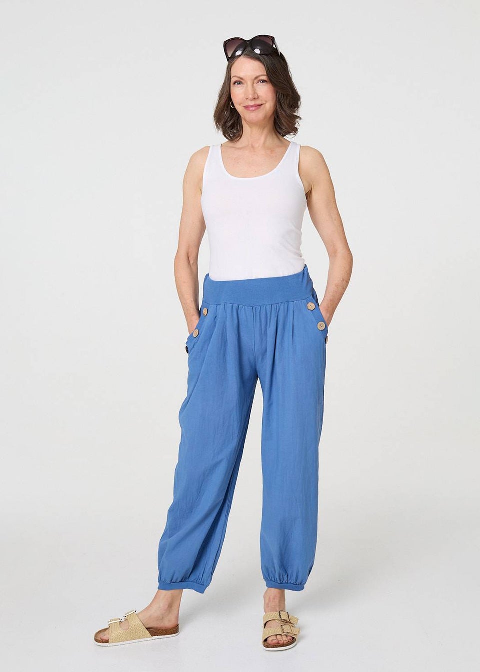 Izabel London Blue Elasticated High Waist Loose Trousers