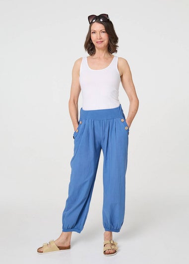 Izabel London Blue Elasticated High Waist Loose Trousers