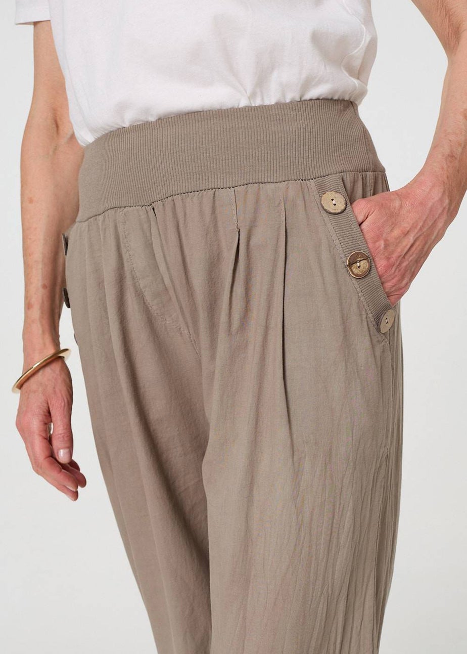 Izabel London Beige Elasticated High Waist Loose Trousers