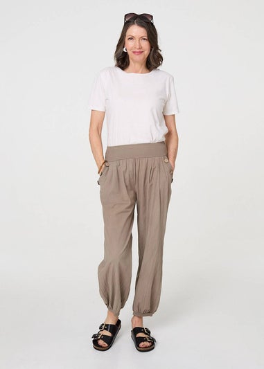 Izabel London Beige Elasticated High Waist Loose Trousers