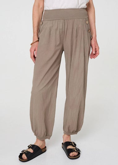 Izabel London Beige Elasticated High Waist Loose Trousers