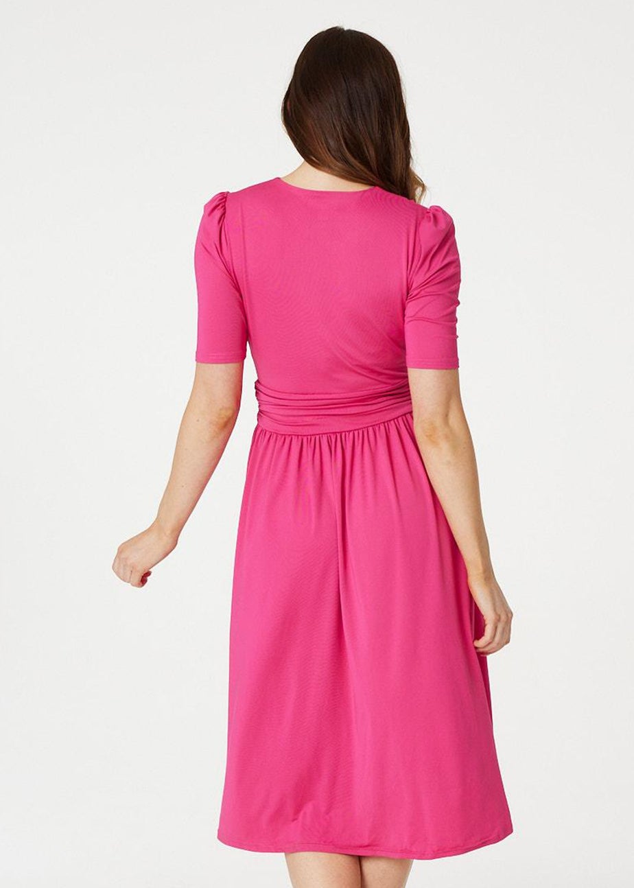 Izabel London Pink Ruched Waist Jersey Wrap Dress