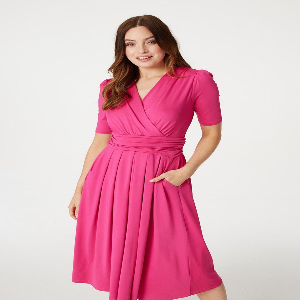Izabel London Pink Ruched Waist Jersey Wrap Dress