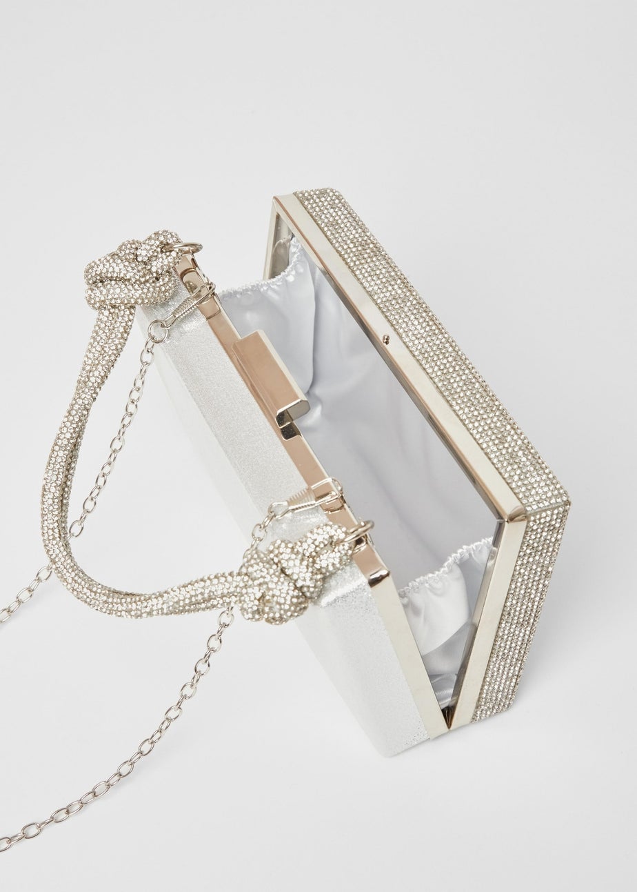 Quiz Silver Diamante Knot Top Handle Bag